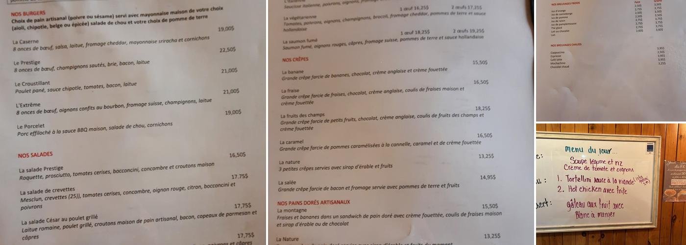 Les pages du menu papier du restaurant